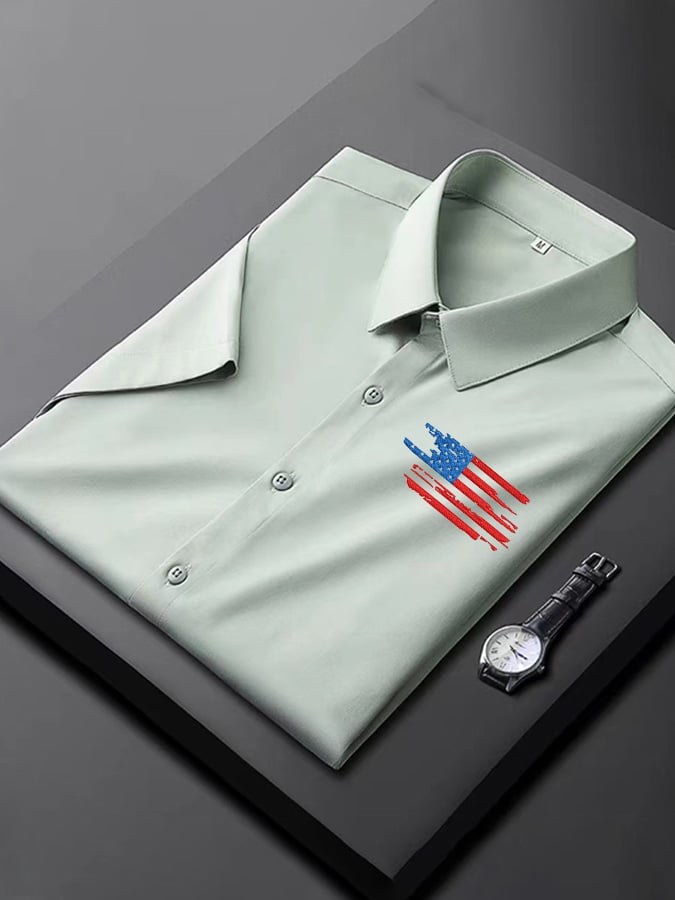 Camisa Independence Day American Flag casual de manga corta para hombre