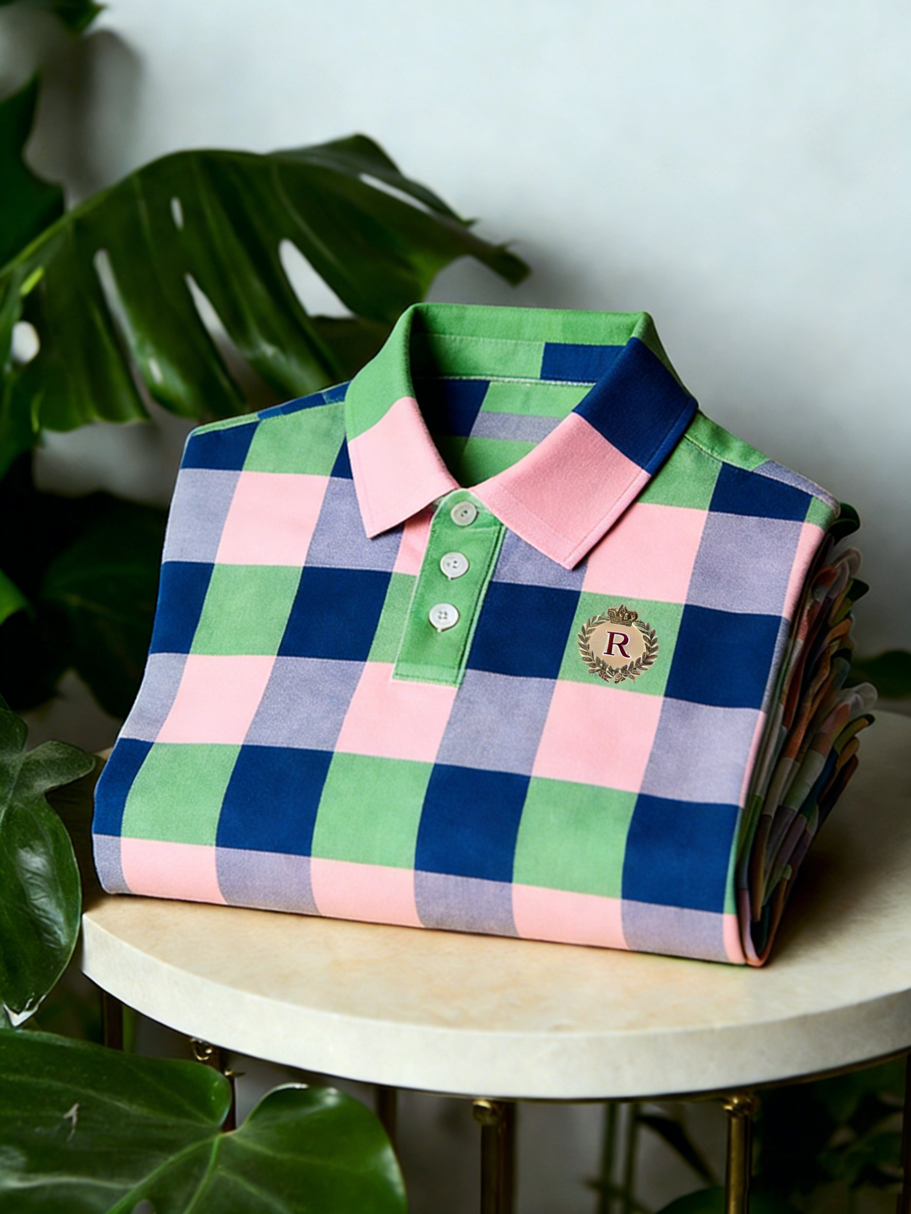 Camisa polo ejecutivo casual Button de manga corta clásico a cuadros para hombre