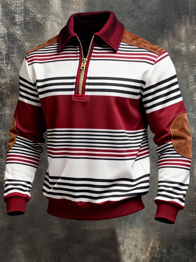 Sudadera retro en bloques de color estampado cierre para hombre