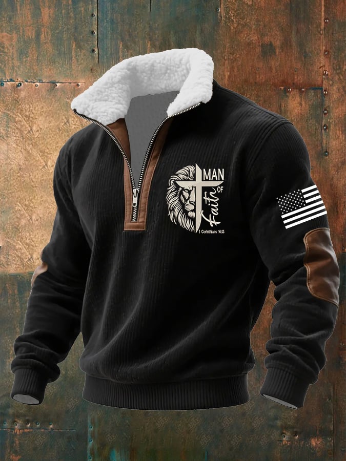 Sudadera Faith estampado tejidoted Fabric cierre Fur cuello de manga larga para hombre