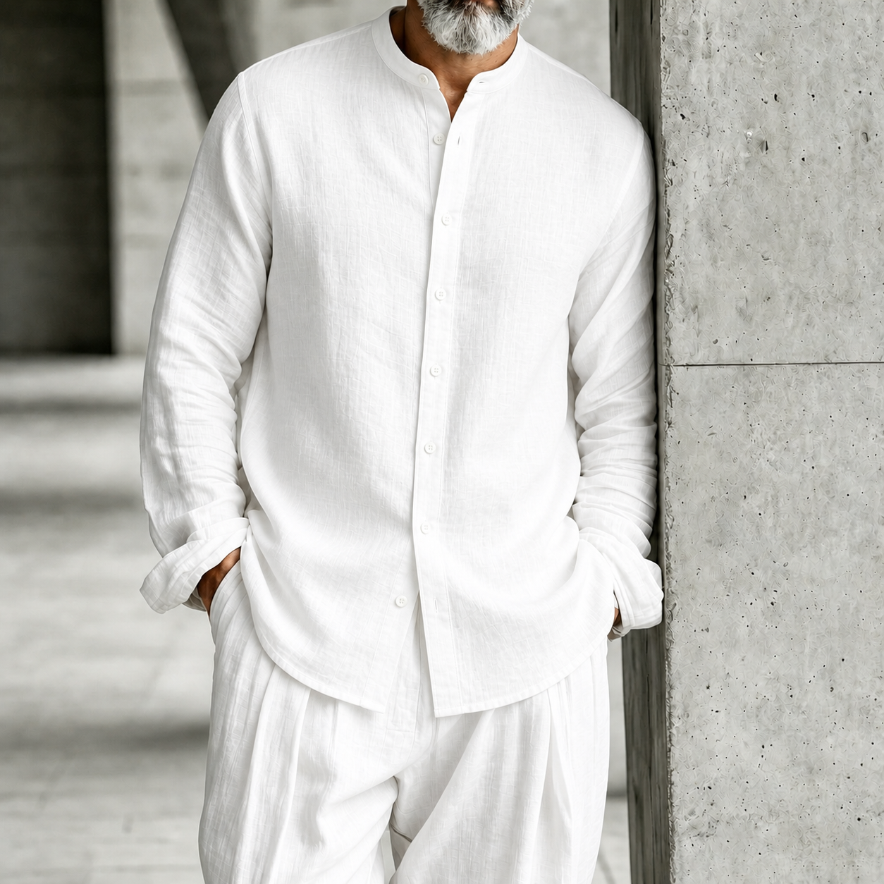 para hombre Stand-Collar Half-Open Henley camisa and Trousers Set