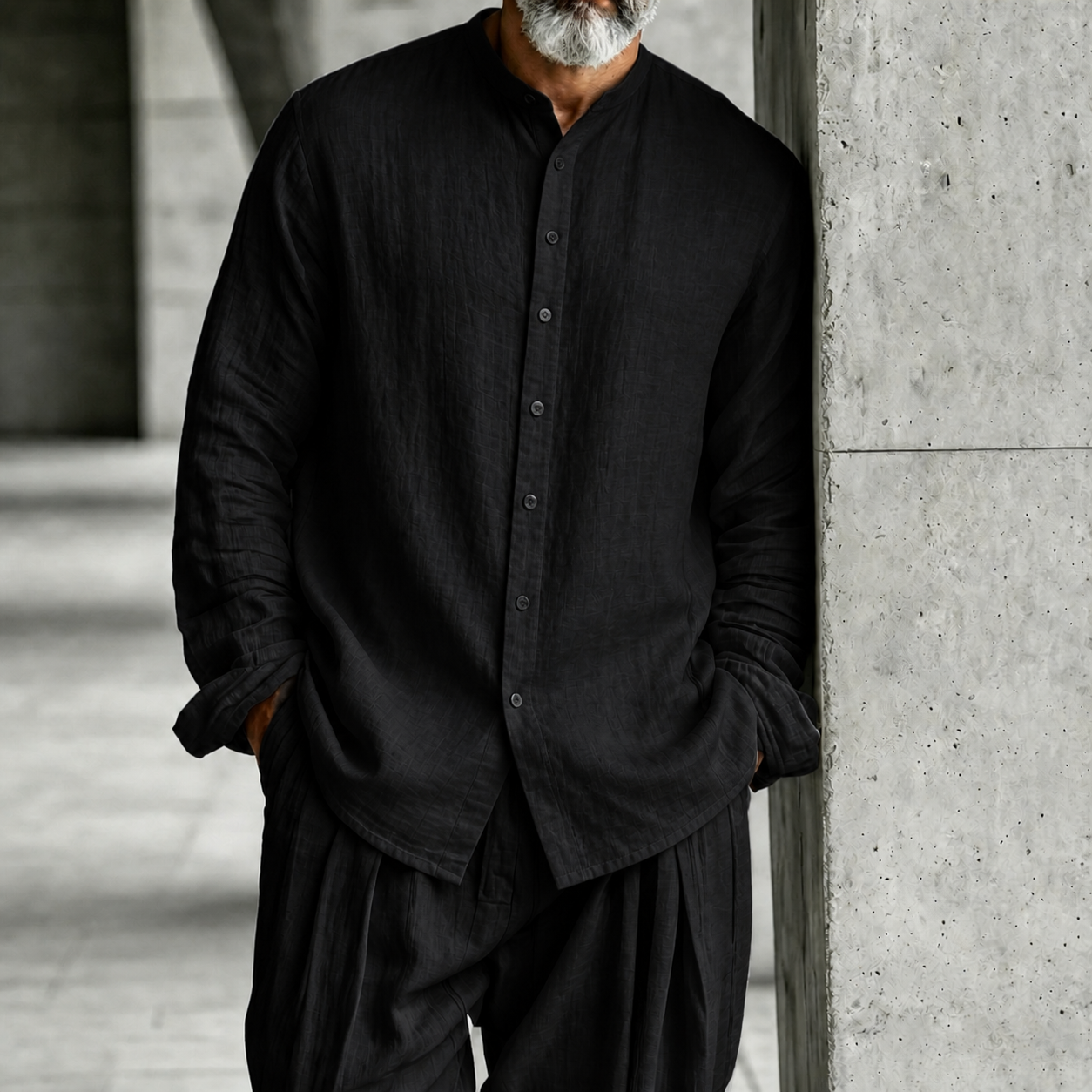 para hombre Stand-Collar Half-Open Henley camisa and Trousers Set