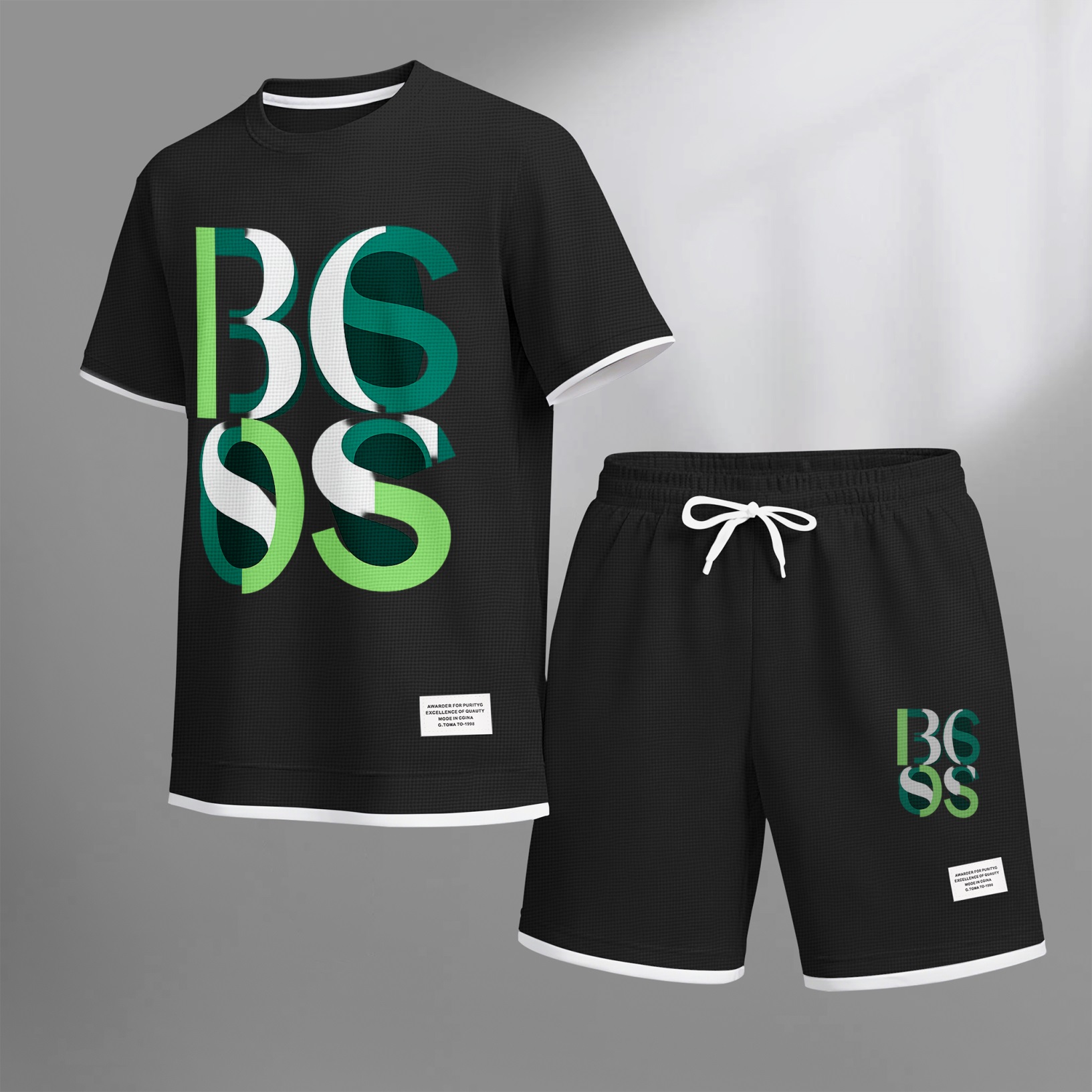 Camisa de lujo tejido tipo waffle de manga corta & shorts Set 10 para hombre
