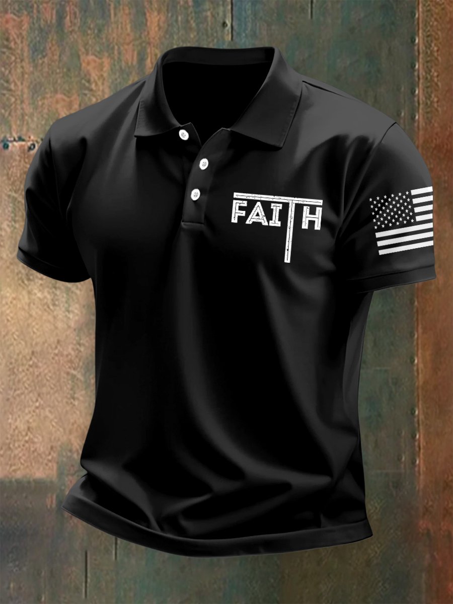 Camisa polo American Flag Cross Button de manga corta para hombre
