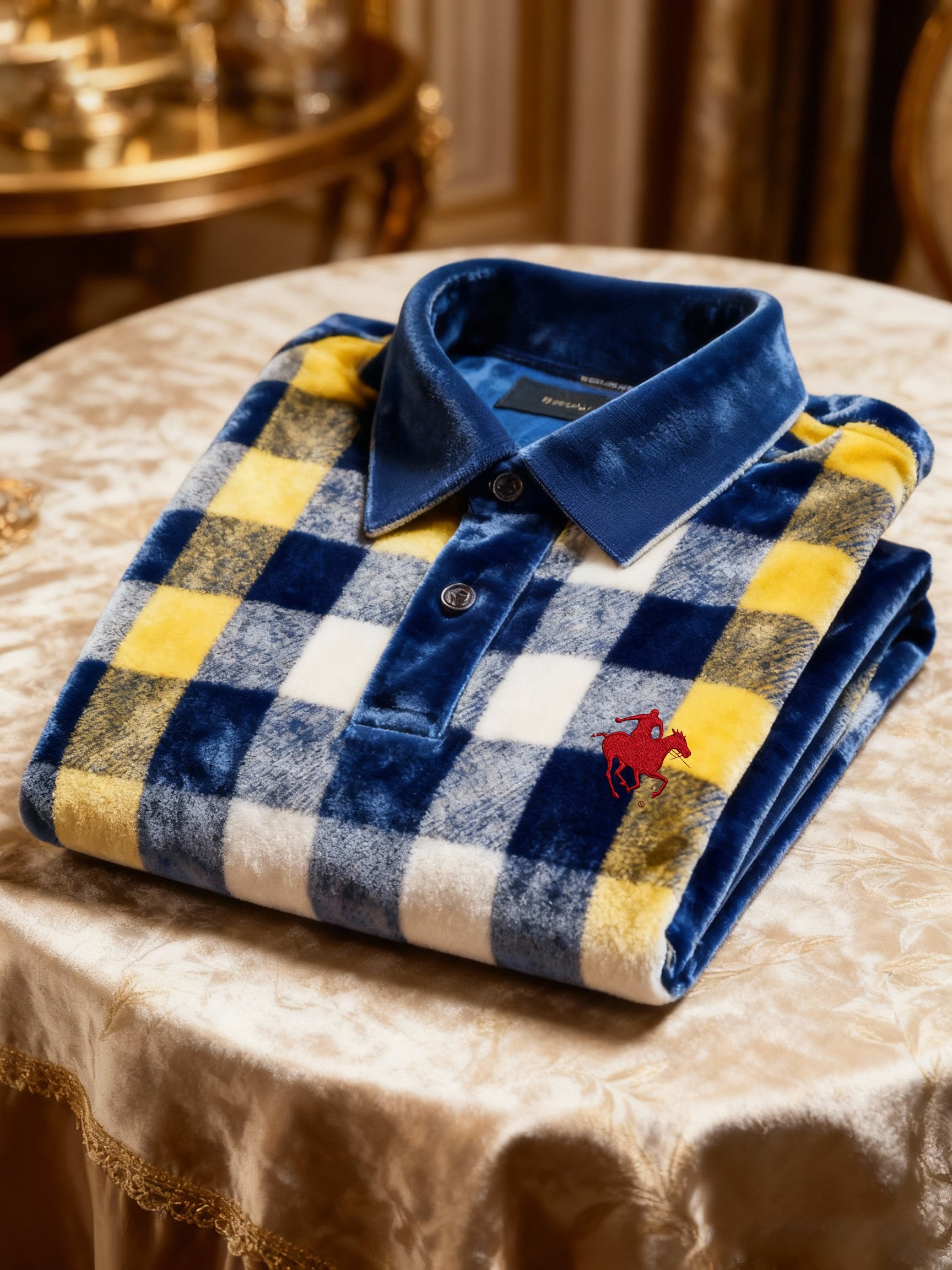 Camisa polo terciopelo ejecutivo Logo estampado de manga larga para hombre