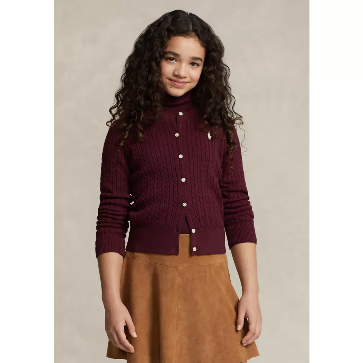 Girls 7-16 Mini-Cable Cotton Cardigan - 1