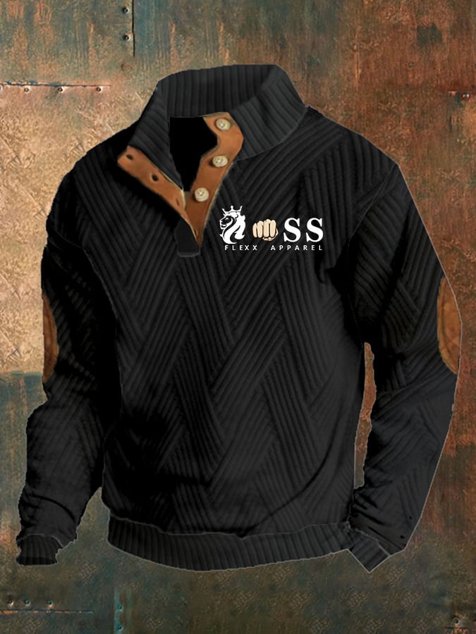 Sudadera retro Letter Design jacquard a cuadros Fabric casual para hombre