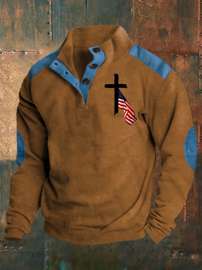 Sudadera retro Western en bloques de color Belief estampado de manga larga para hombre