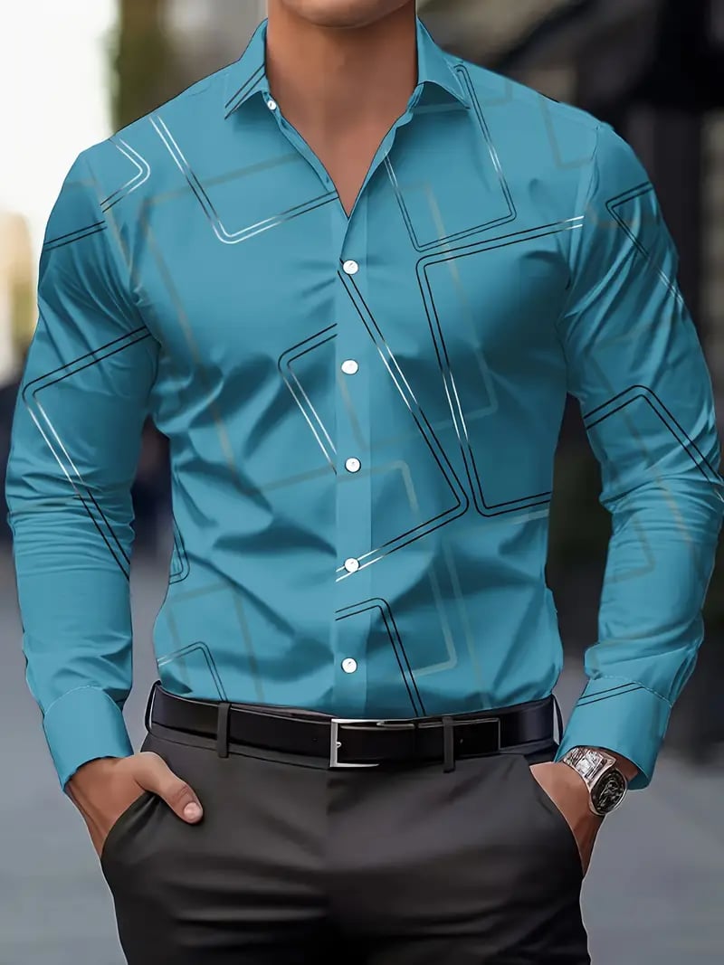 Camisa Street Style ejecutivo casual estampado de manga larga para hombre