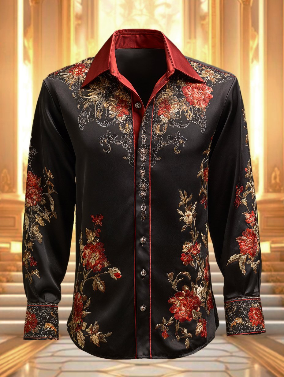 Camisa satén Luxe de manga larga con botones para hombre