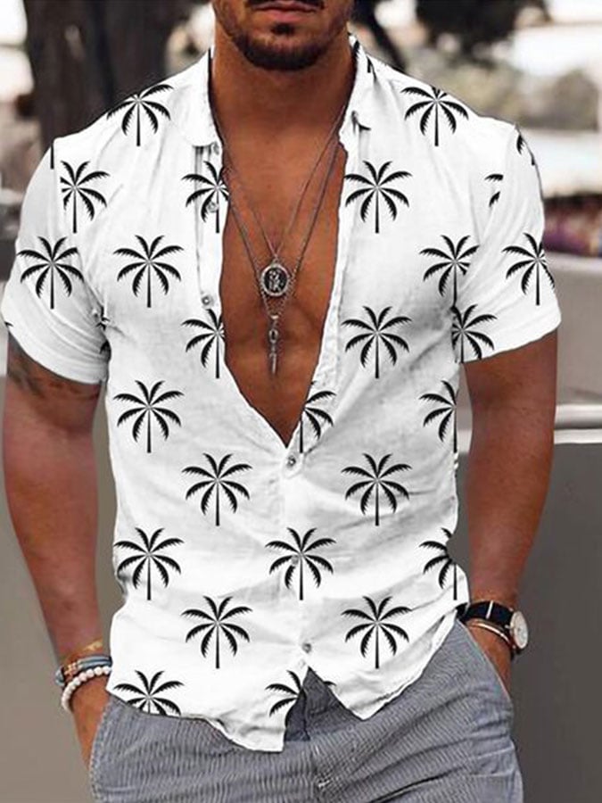 Camisa Coconut estampado casual de manga corta para hombre