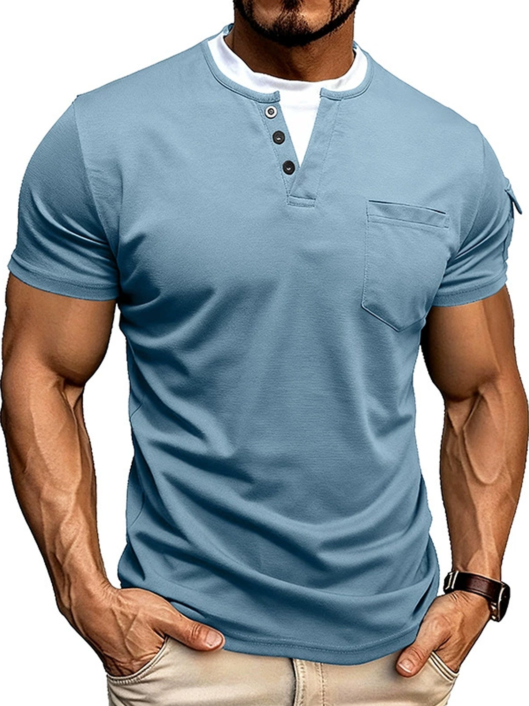 Camiseta vintage-Style Double-Layered cuello redondo de manga corta para hombre
