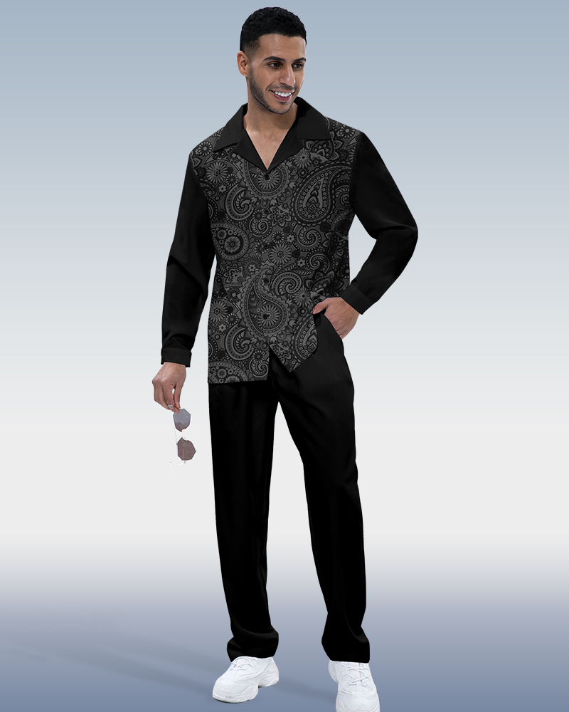 Camisa Suitmens retro Cashew Flower estampado de manga larga Walking Suit 325 para hombre