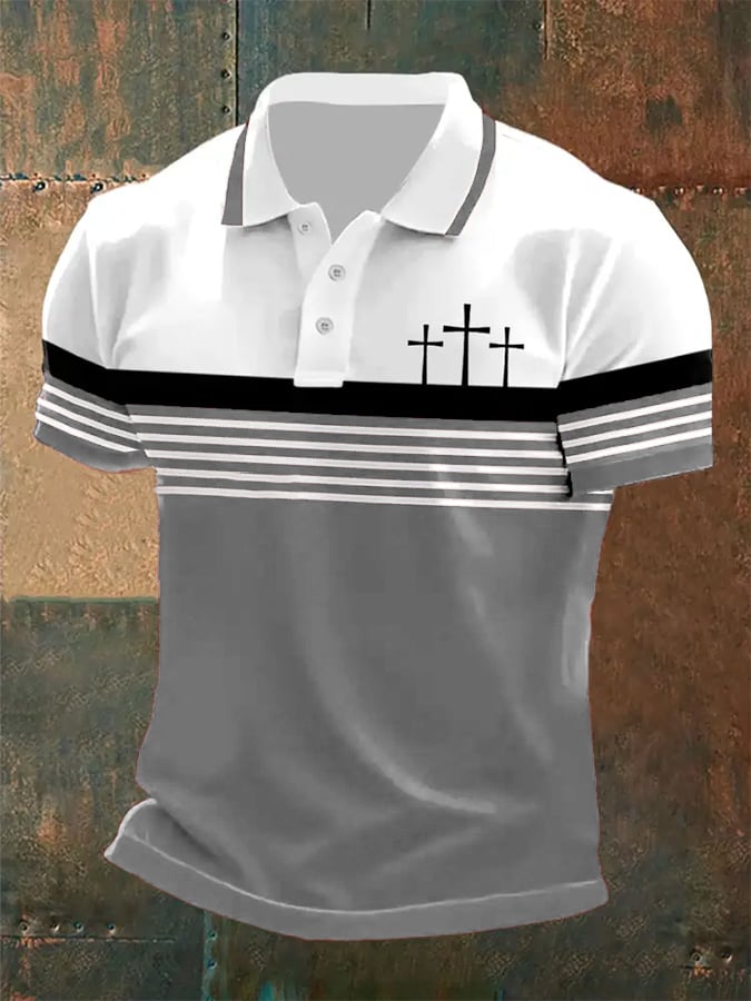 Camisa polo retro Faith casual estampado para hombre