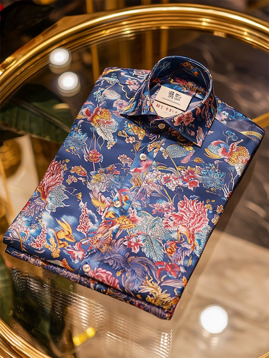Camisa Resort floral estampado de manga larga para hombre