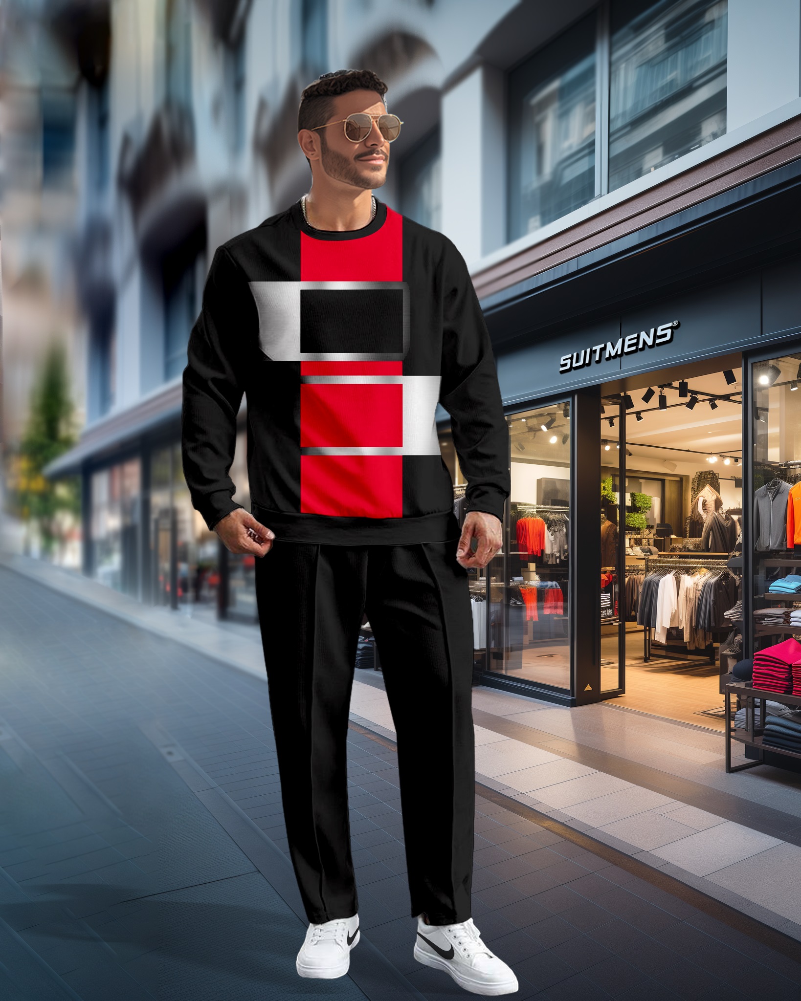 Simple Colorblock Round Neck casual Sports Set 0162 para hombre