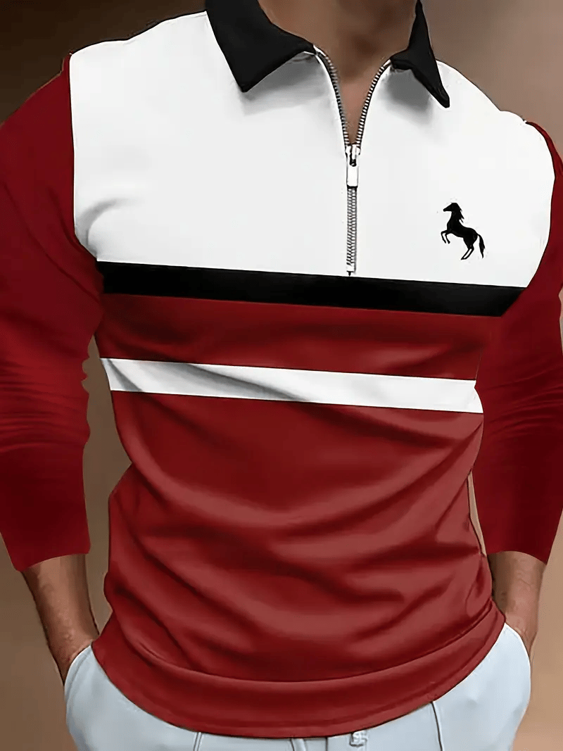 Camisa polo ejecutivo de lujo a rayas Zip-Neck para hombre