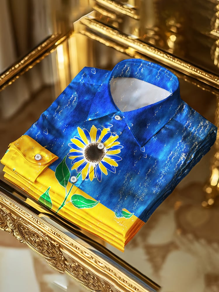 Camisa Ukrainian Sunflower de manga larga para hombre