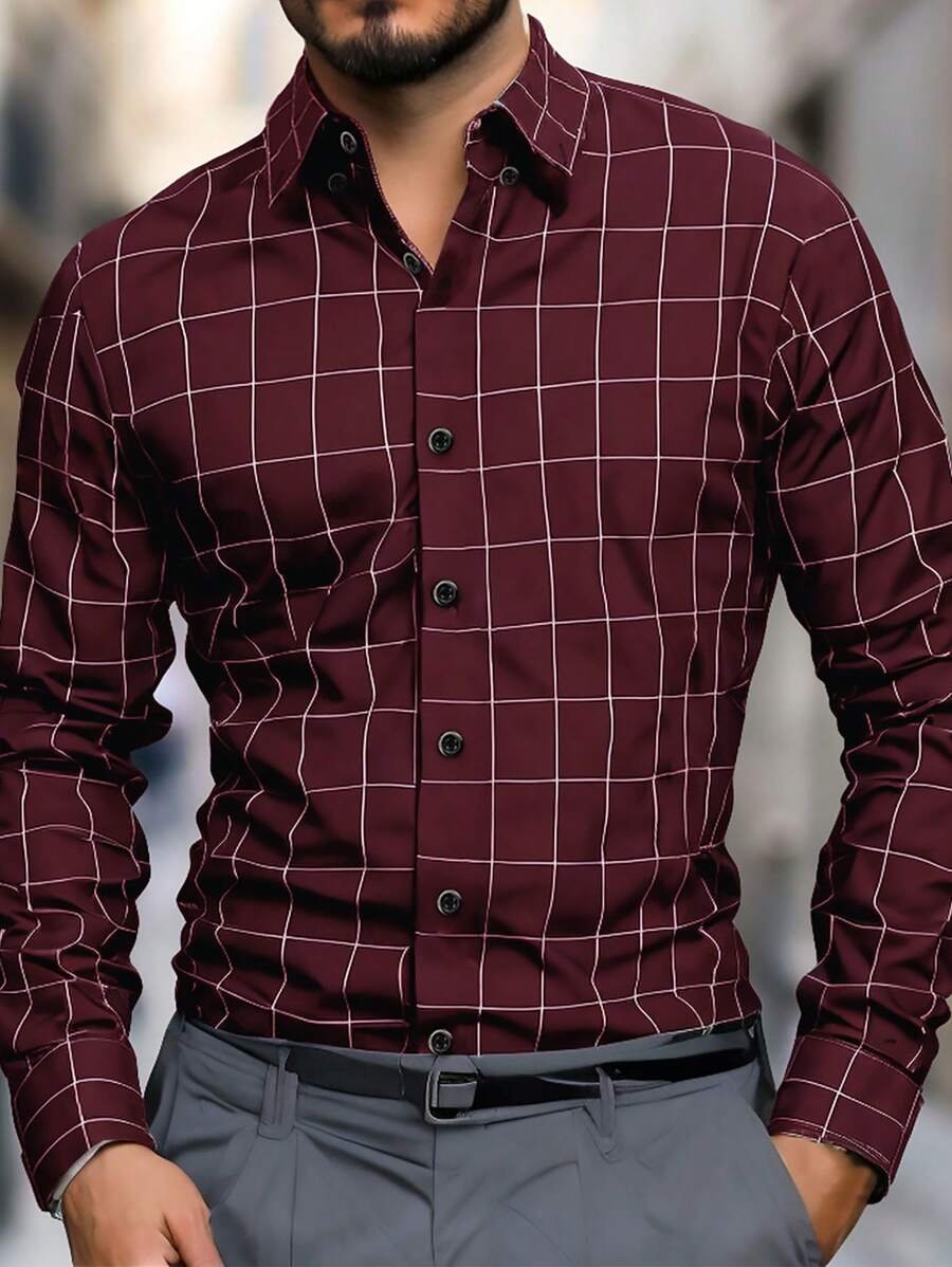 Camisa Street Style ejecutivo casual estampado de manga larga para hombre