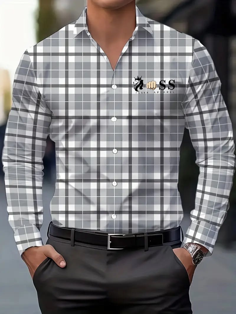 Camisa Street Style ejecutivo casual estampado de manga larga para hombre