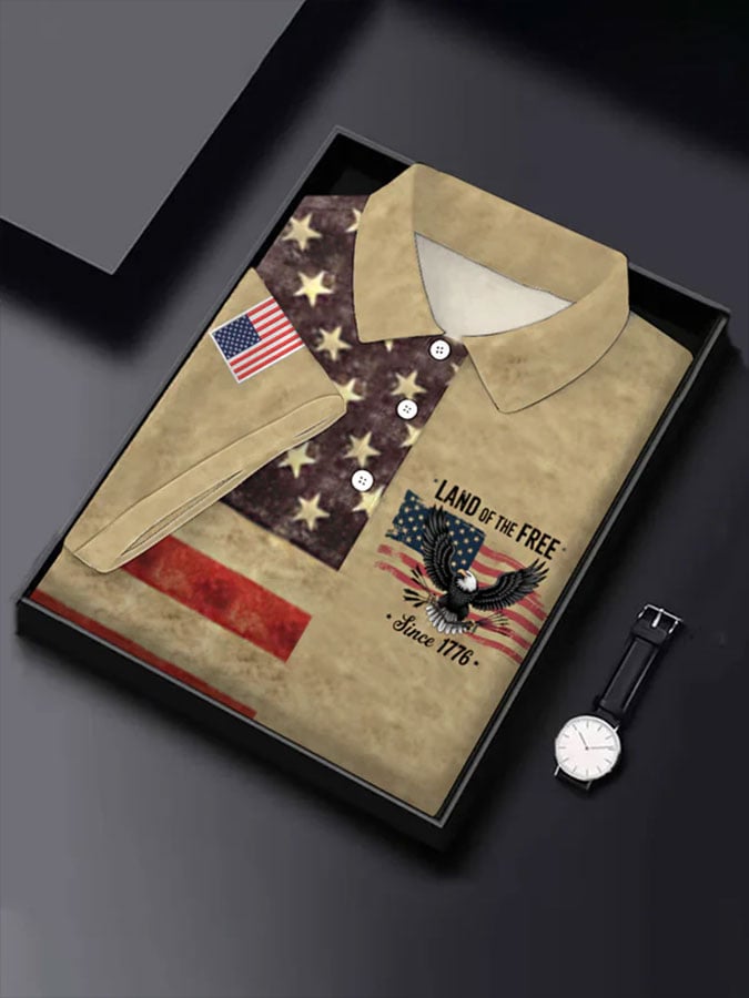 Camisa polo Independence Day Flag LAND OF THE FREE Since 1776 . estampado casual para hombre