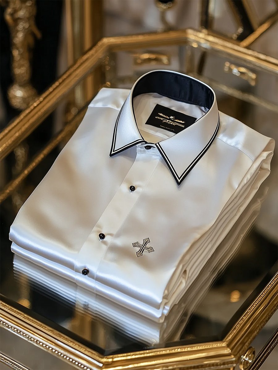 Camisa satén Luxe de manga larga con botones para hombre