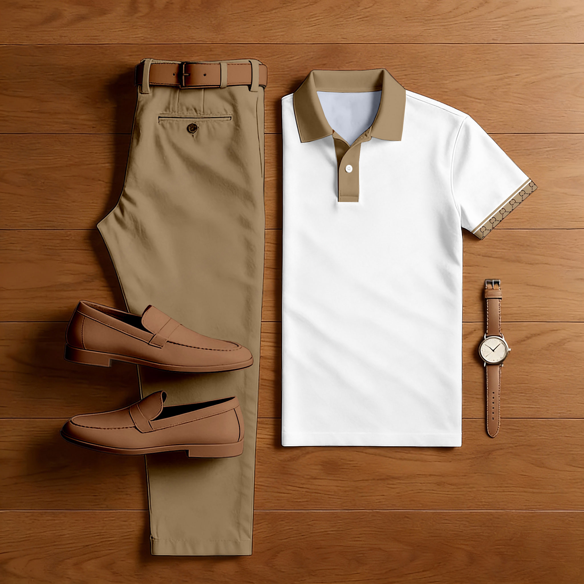 Conjunto de dos piezas casual estampado camisa polo And pantalón para hombre