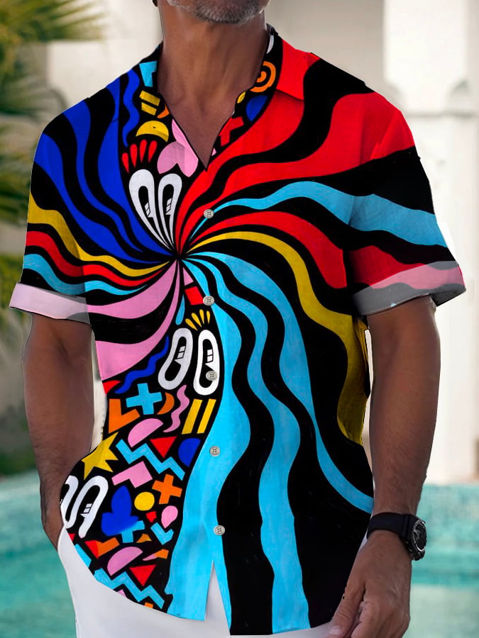 Camisa de moda casual Art estampado de manga corta para hombre