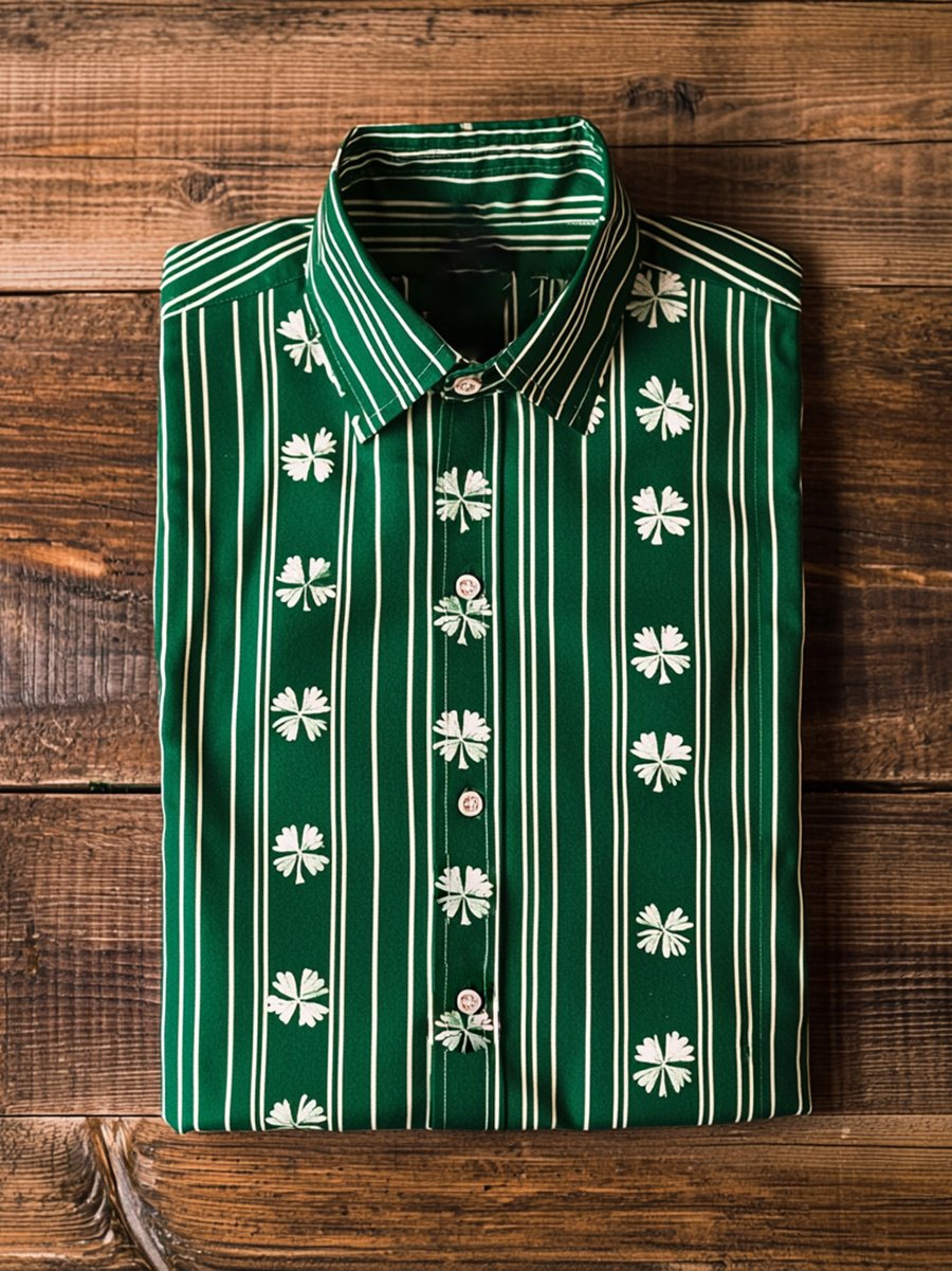 Camisa casual St. Patrick a rayas de manga larga para hombre