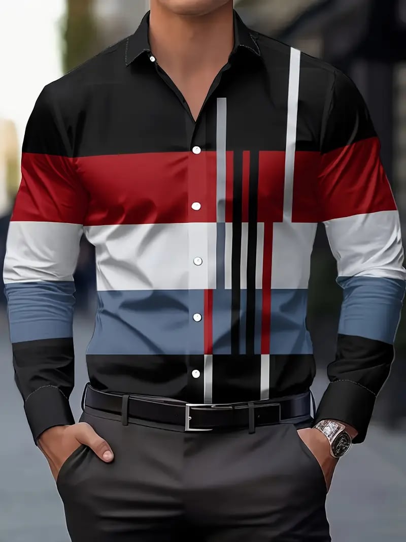 Camisa Street Style ejecutivo casual estampado de manga larga para hombre