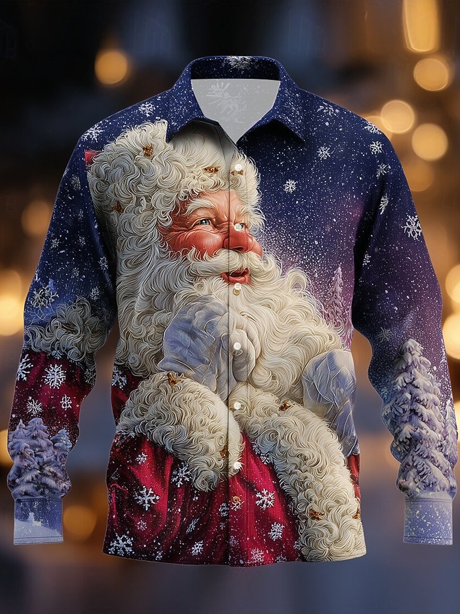 Camisa Santa Claus Fun Christmas de manga larga para hombre
