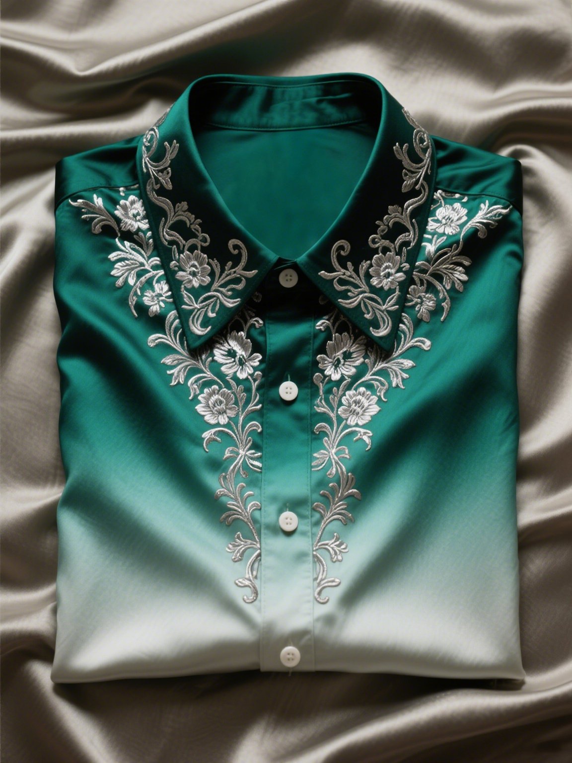Camisa satén de lujo ejecutivo Skull de manga corta Button para hombre