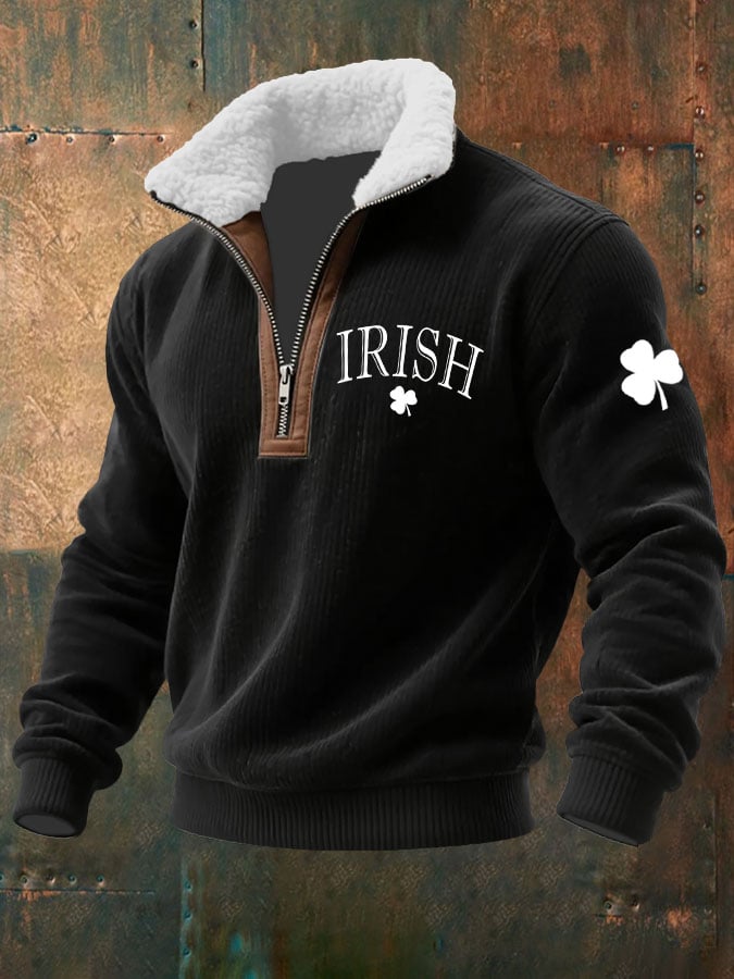 Sudadera St. Patrick's Day estampado tejidoted Fabric cierre Fur cuello para hombre