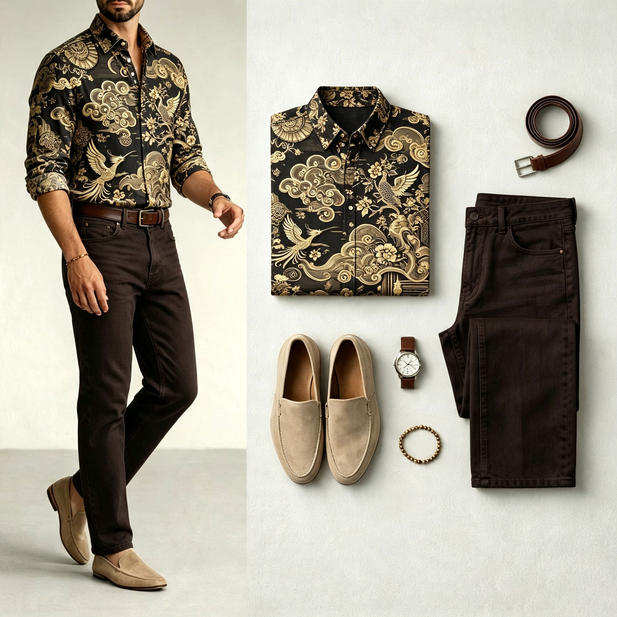 para hombre floral de manga larga camisa and Jeans Set