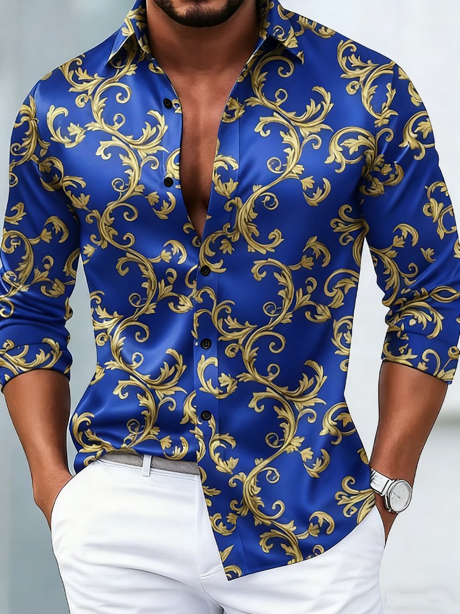 Camisa de lujo retro de manga larga para hombre