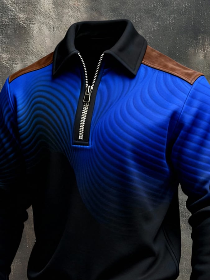 Sudadera vintage Color-Block estampado con cierre para hombre