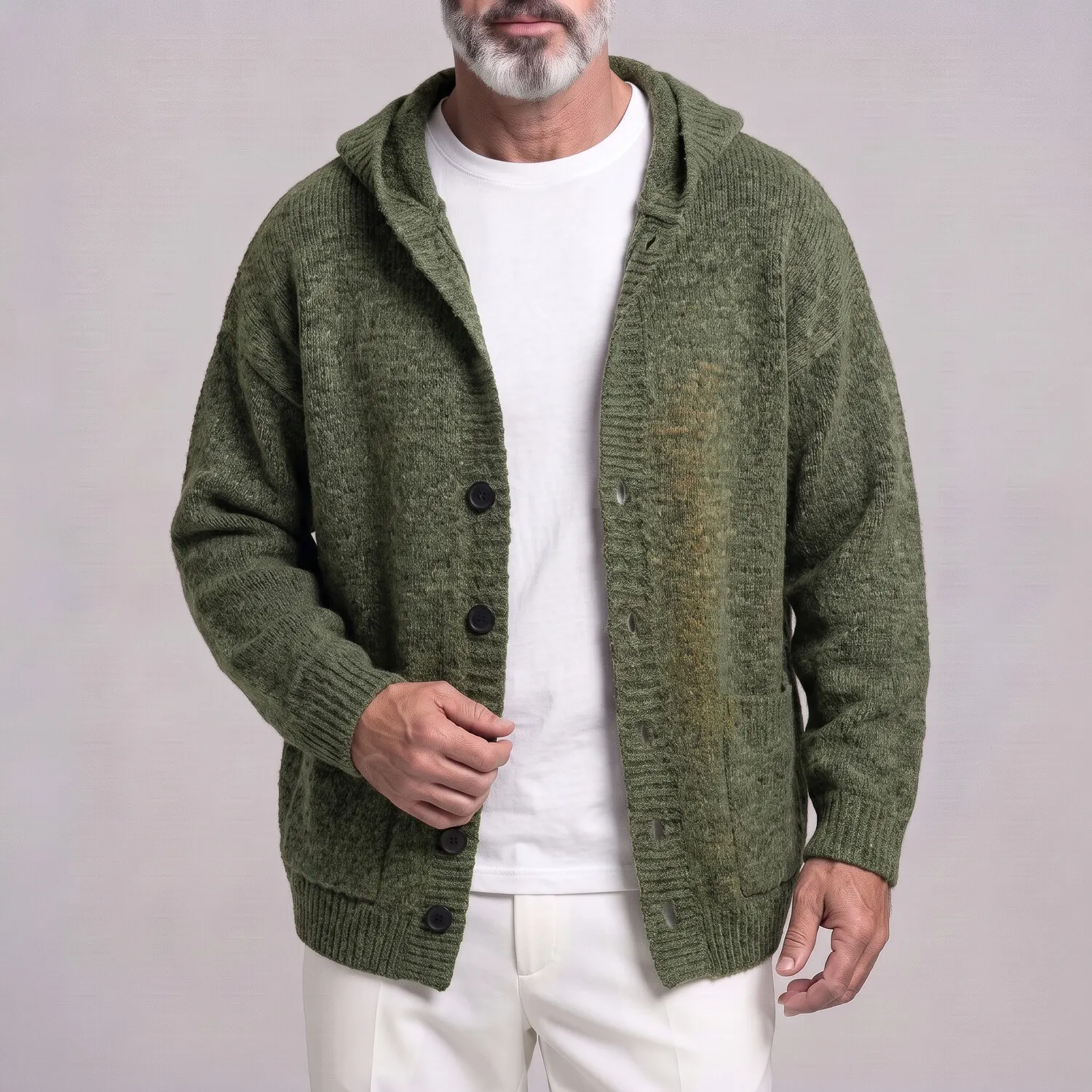 para hombre casual de color sólido Single Breasted Pockets Drop Shoulder holgado tejido Hooded Cardigan