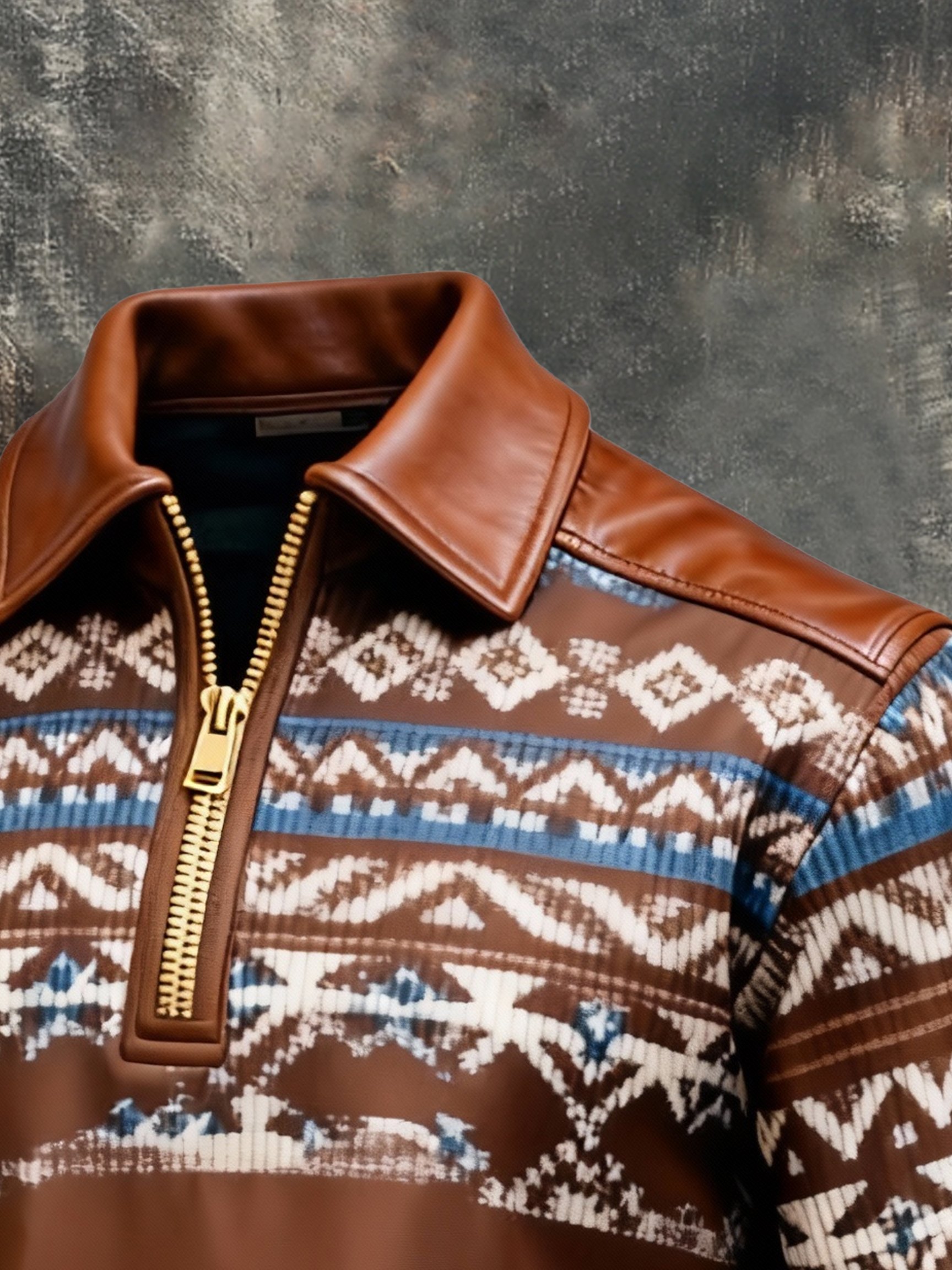 Sudadera vintage Color-Block estampado con cierre con gorrasucha para hombre
