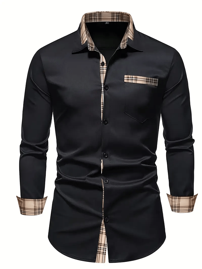 Camisa vintage ejecutivo casual estampado satén de manga larga para hombre