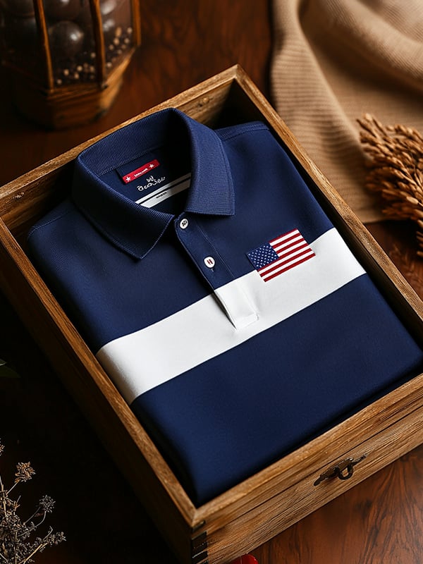Camisa polo clásico ejecutivo Flag Independence Day de manga corta para hombre