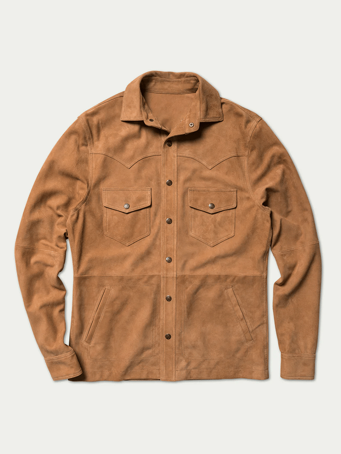 Chaqueta vintage gamuza Multi-bolsillo solapa para exterior para hombre
