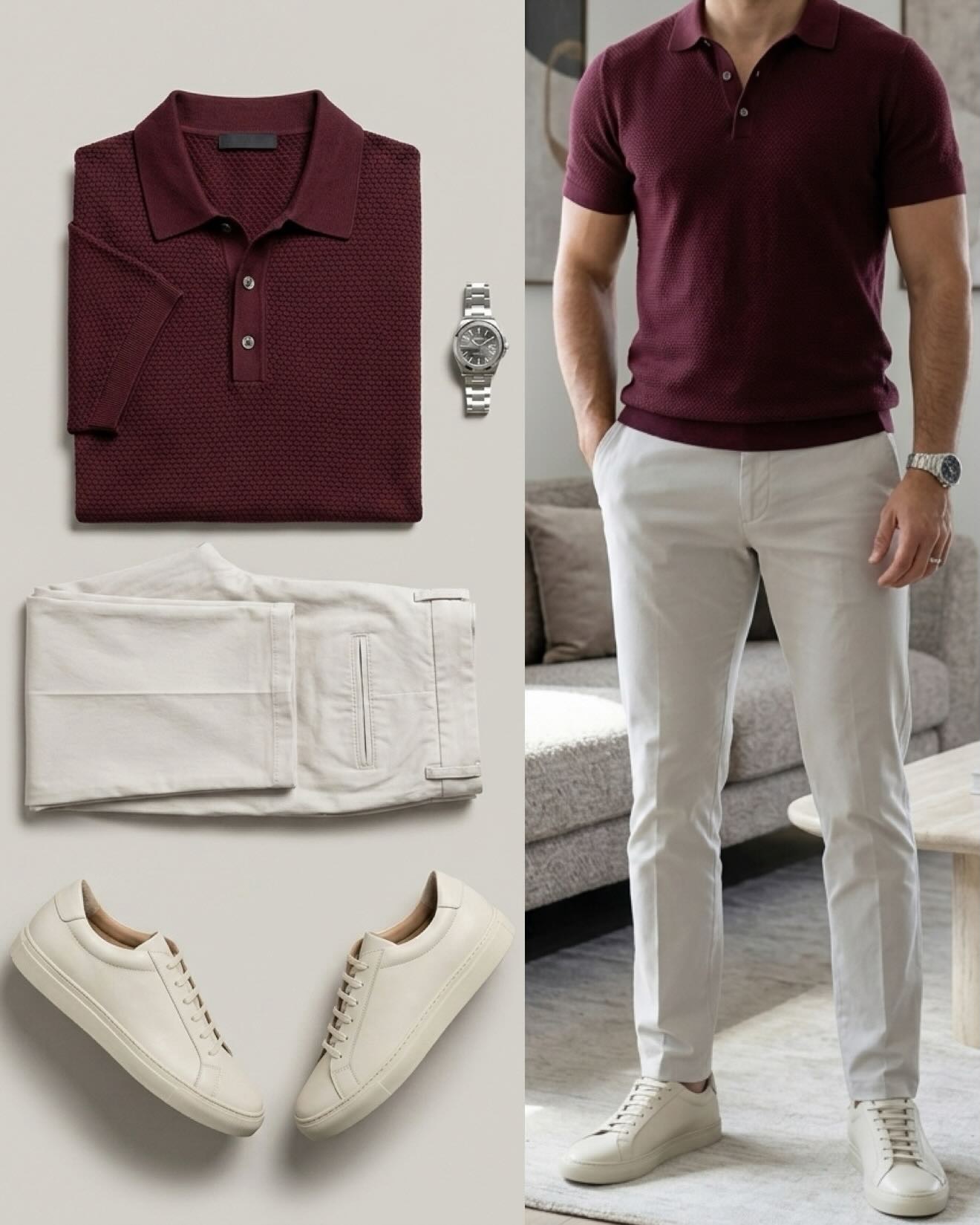 Conjunto de dos piezas casual Crimson Color de manga cortas camisa polo & Jeans pantalón para hombre