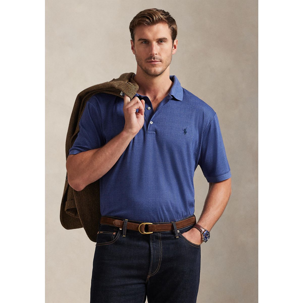 Big & Tall Glen Plaid Soft Cotton Polo Shirt - 4