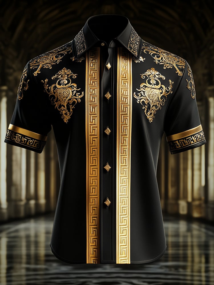 Camisa satén Luxe estampado de manga corta Button para hombre