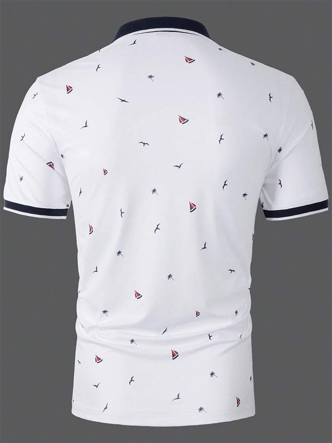 Camisa polo retro Contrast Design Button de manga corta casual para hombre