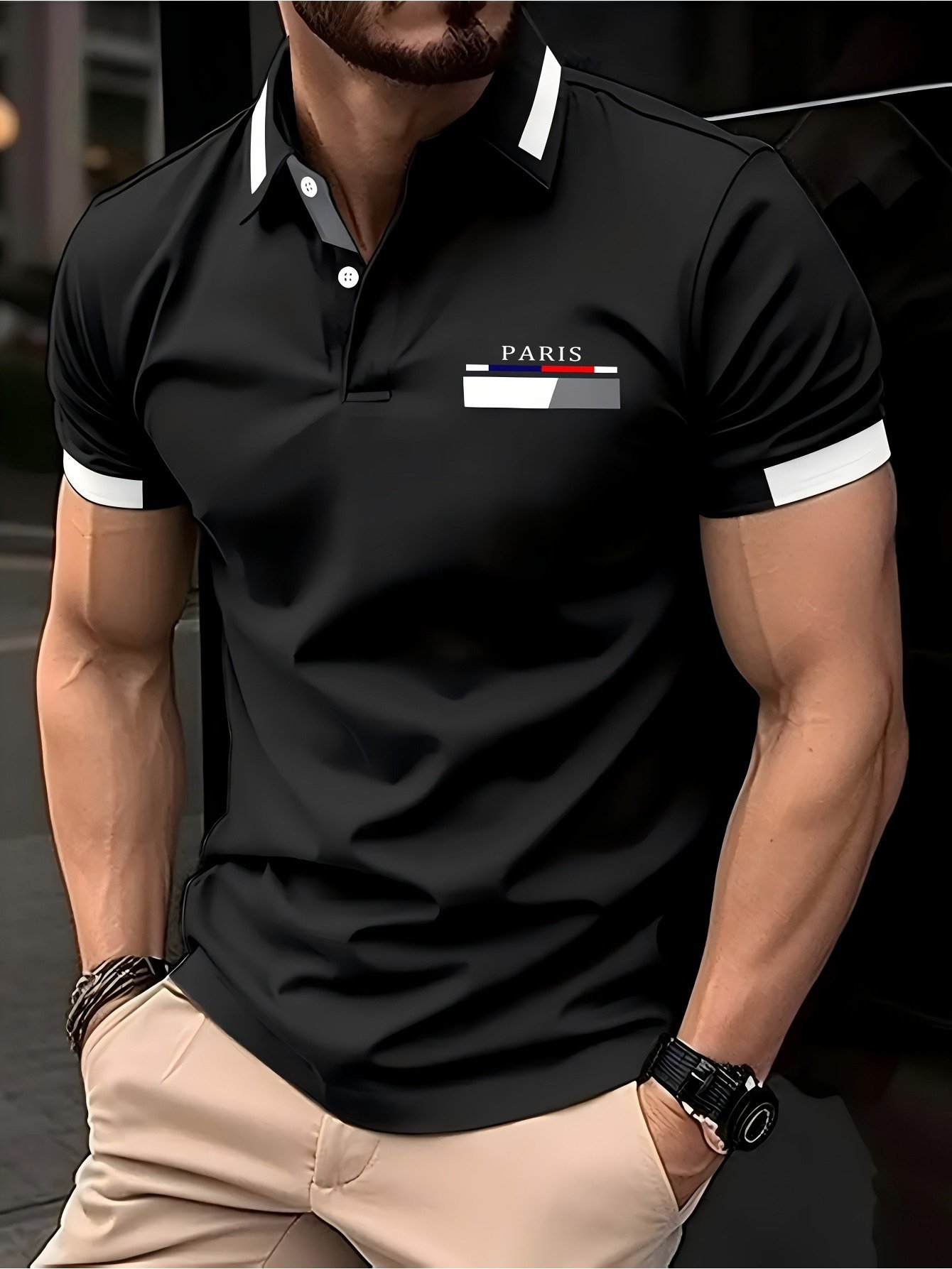 Camisa polo ejecutivo casual a rayas Button de manga corta para hombre