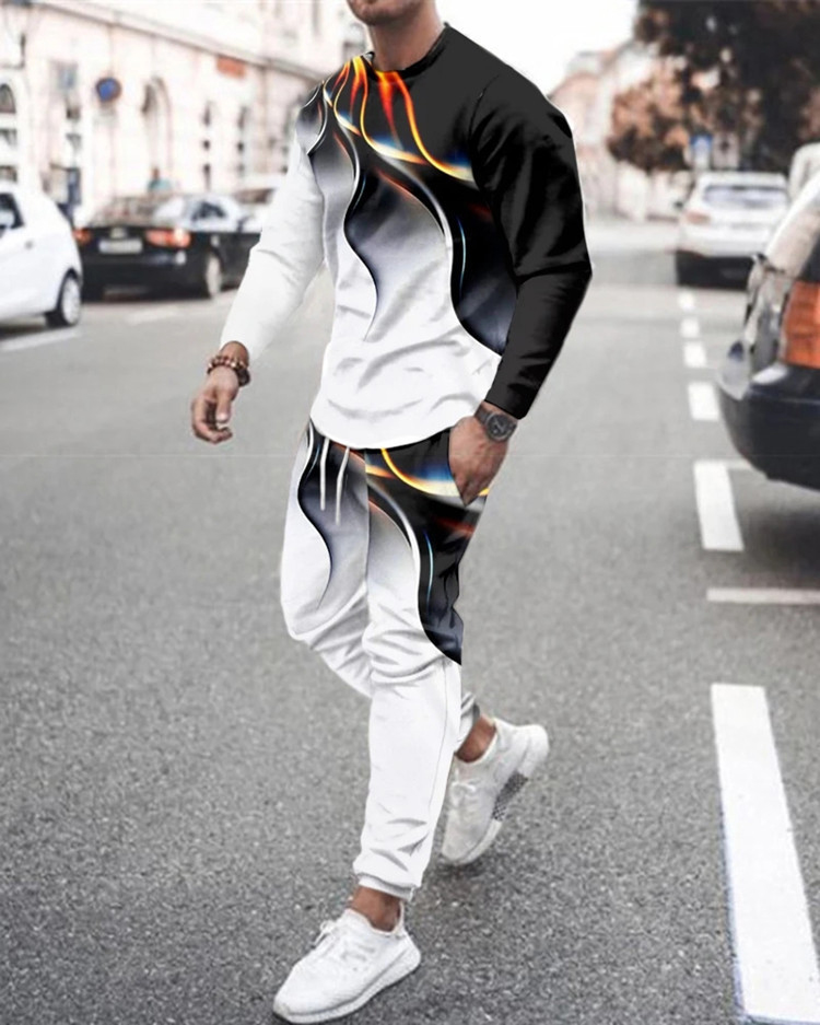 Casual Gradient estampado de manga larga Sports Set 038 para hombre