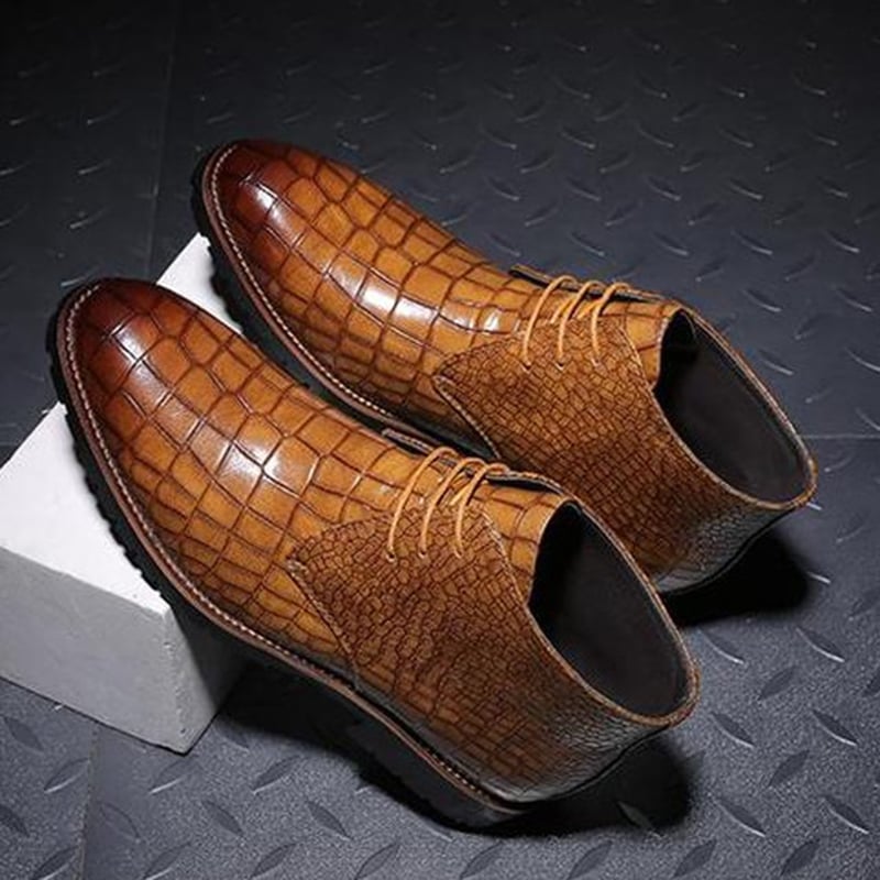 Botas casual Front Lace Up Crocodile diseño cuero para hombre