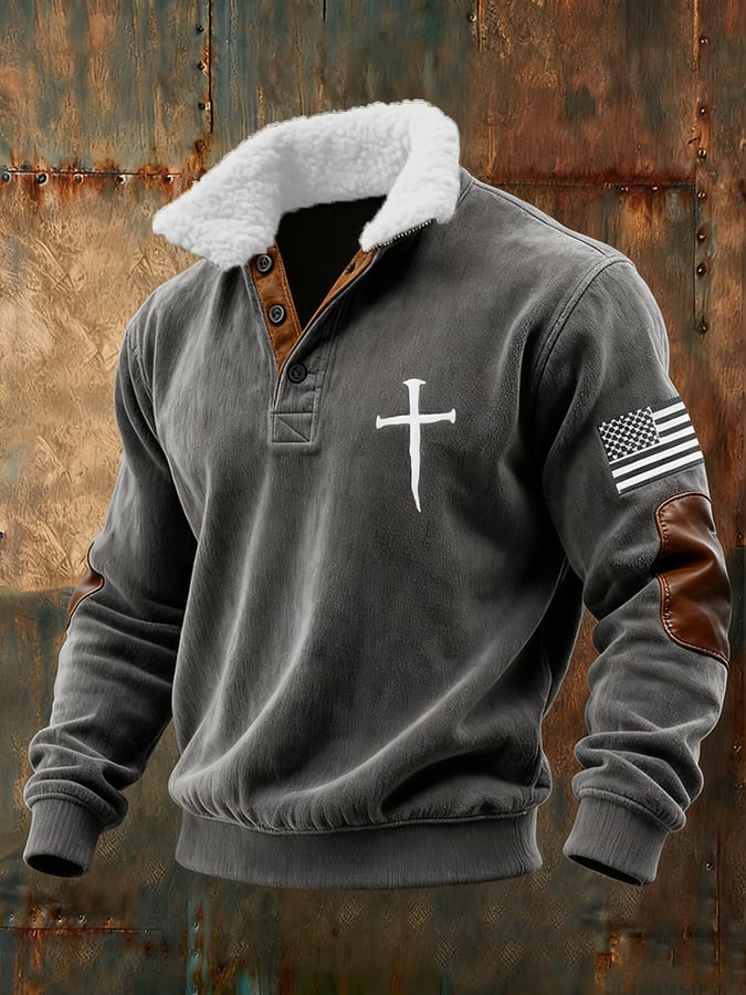Sudadera vintage Faith Cross estampado Waffle para hombre