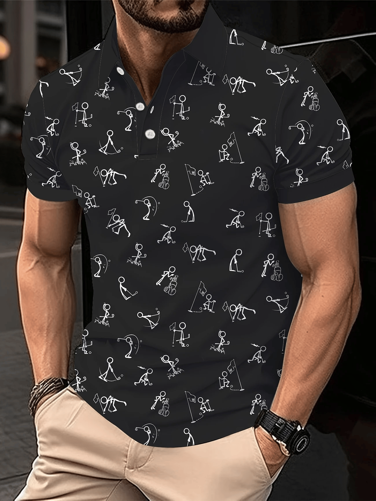 Camisa polo clásico ejecutivo Logo Button de manga corta para hombre